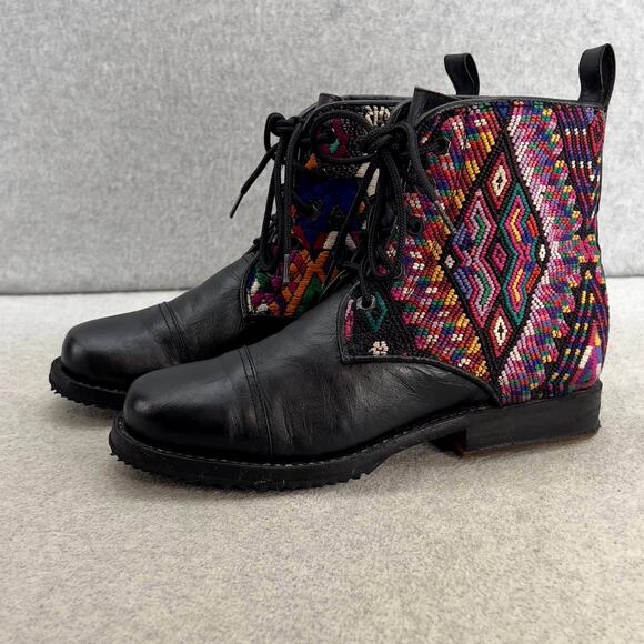Teysha  Guatemalan Leather Embroidered Ankle Boot - Black - Women size 6.5 - Picture 2 of 12